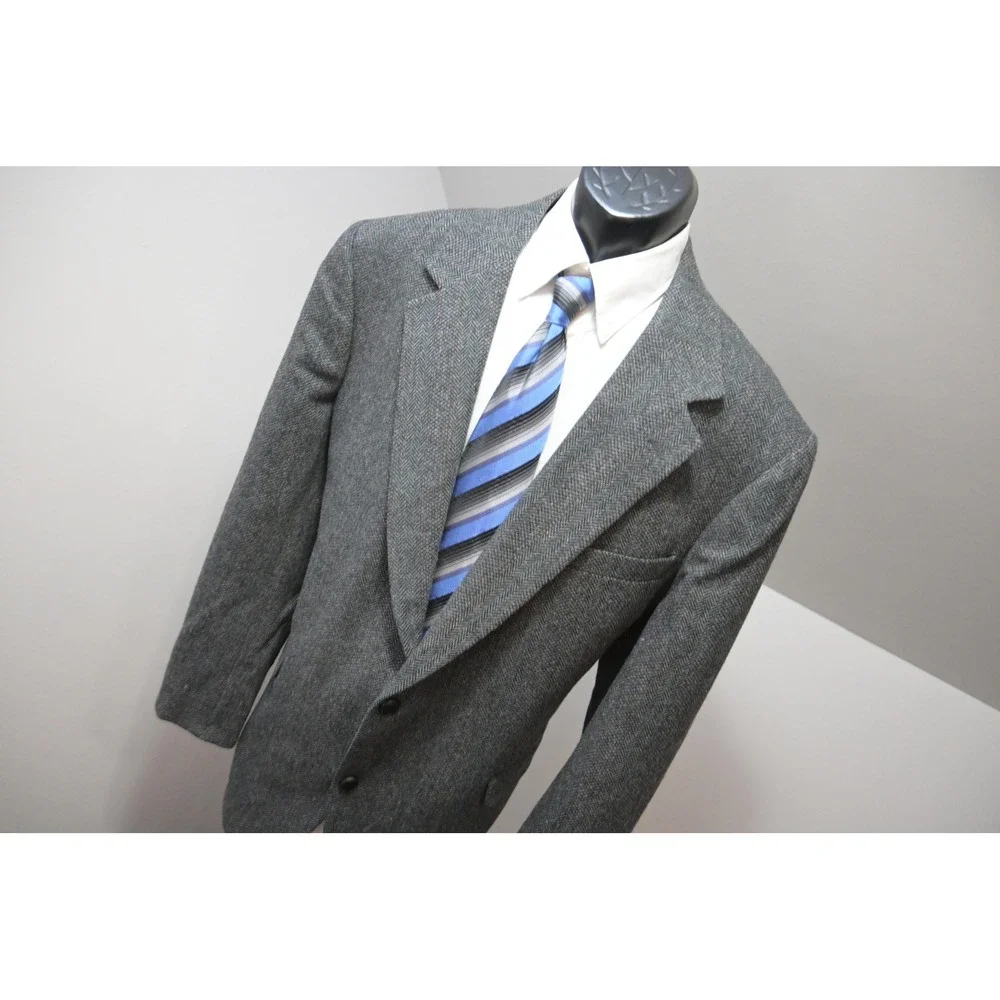 American Trend Tweed Blazer Mens 50L Gray Herringbone 2 BTN‎ Sport Coat EUC